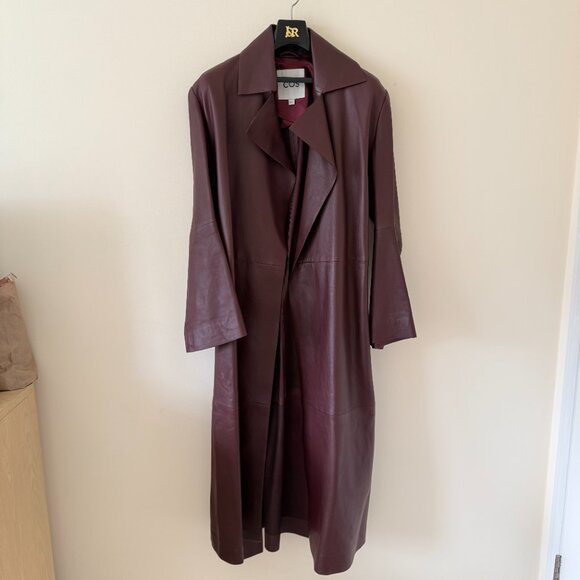 COS - Oversized leather trench coat burgundy - Picture 3 of 16